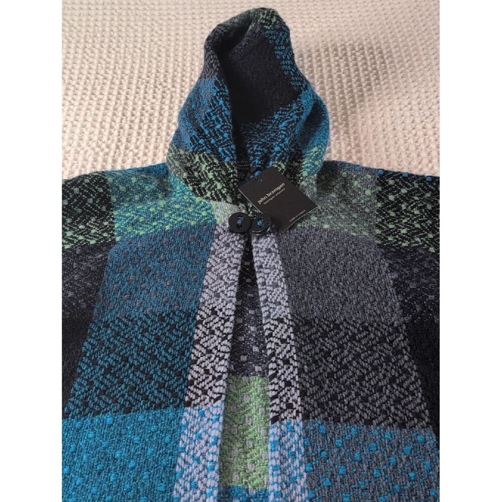 Hooded Wool Blend Poncho in Teal, Gray & Black - Made In Ireland John Branigan